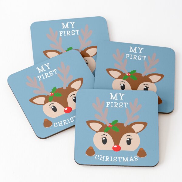 Item preview, My first christmas cute x-mas reindeer with holly and red nose like Rudolph designed and sold by Lady-Frost.