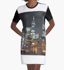 Metropolis, New York, Manhattan, Brooklyn, New York City, architecture, street, building, tree, car,   Graphic T-Shirt Dress