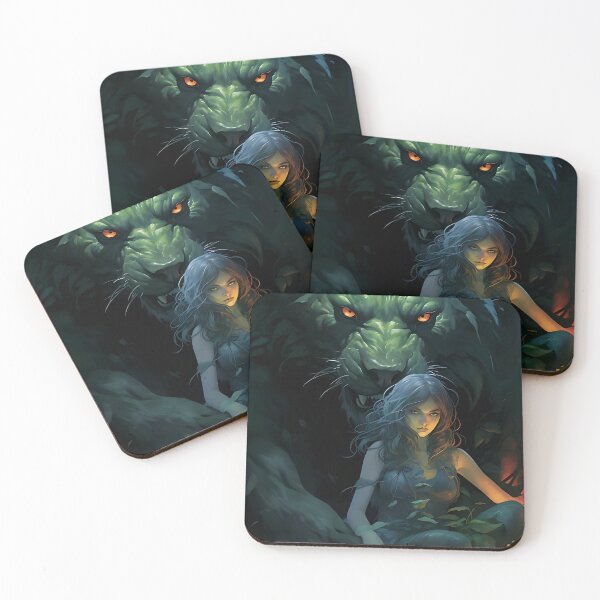 Item preview, Enchanted Companions: Woman, Green Wolf and Green Empire designed and sold by ArrangedDesigns.
