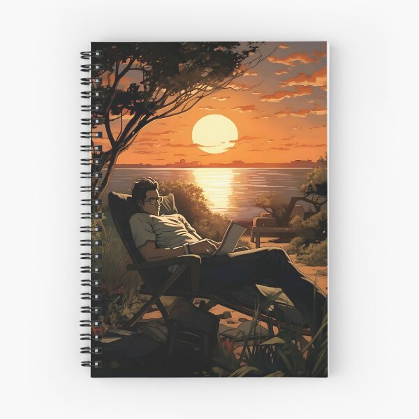 Item preview, Sunset reflections: man, laptop and sea horizon designed and sold by ArrangedDesigns.