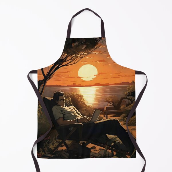 Item preview, Sunset reflections: man, laptop and sea horizon designed and sold by ArrangedDesigns.