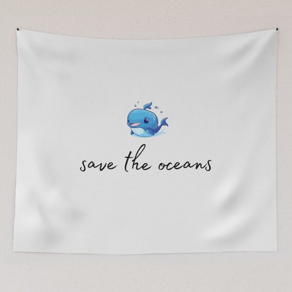 Item preview, Whale motif with black "save the oceans" lettering designed and sold by Wild-Spring.