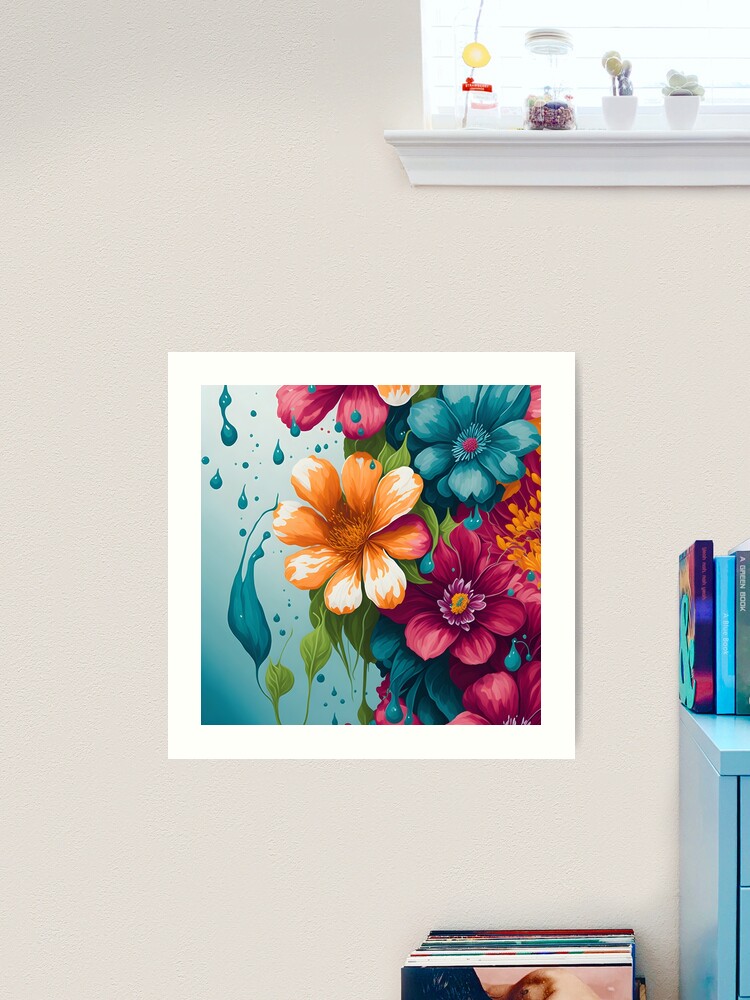Beautiful Flowers oil Painting with splashes