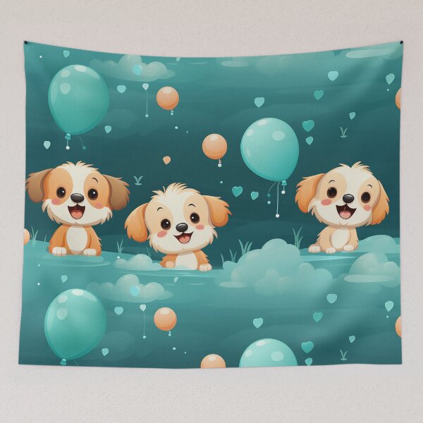 Item preview, Adorable Puppies and Balloons Pattern – Cute Dog Art designed and sold by FuroAI.