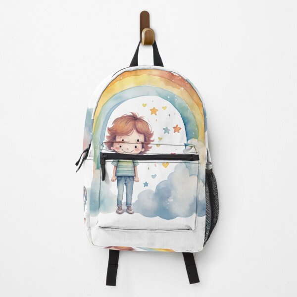 Item preview, Watercolor illustration, cute drawing of little boy standing in the middle of the clouds and the rainbow, cartoon designed and sold by hAITHAM1985.
