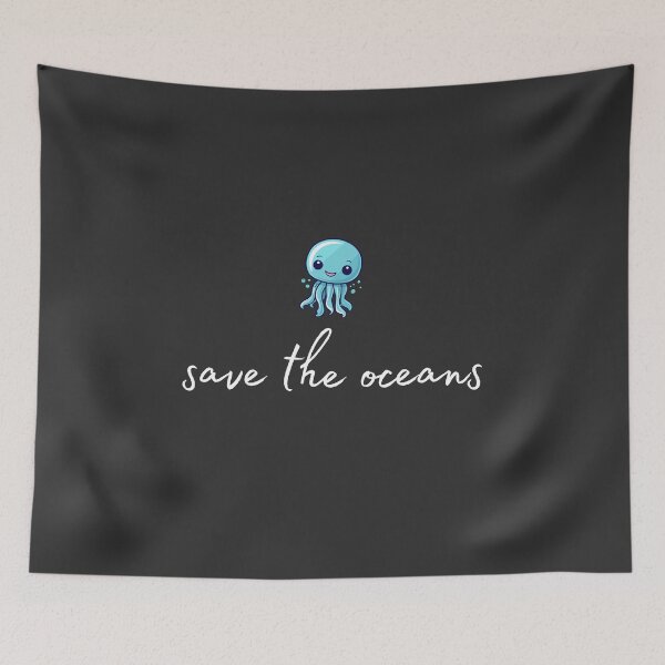 Item preview, Jellyfish motif with white "save the oceans" lettering designed and sold by Wild-Spring.