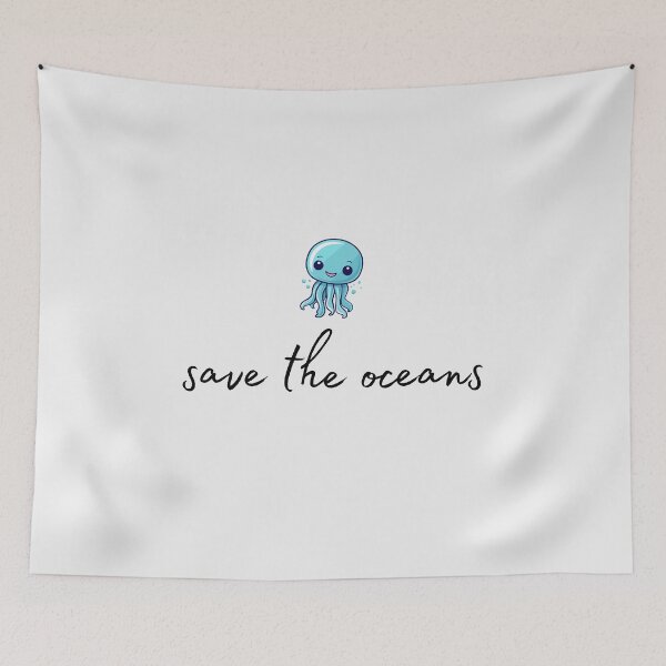 Item preview, Jellyfish motif with black "save the oceans" lettering designed and sold by Wild-Spring.