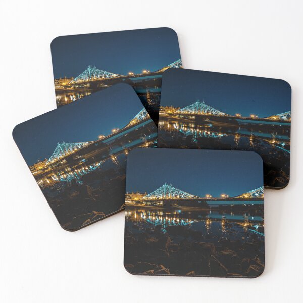 Item preview, Blaues Wunder bridge in Dresden at night designed and sold by MSPicArt.