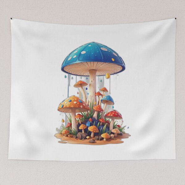 Item preview, Blue, orange and red mushrooms on the sand designed and sold by DigitalEmporio.