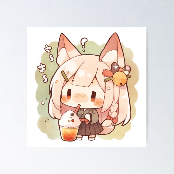 Anime illustration of a fox girl in a bubble