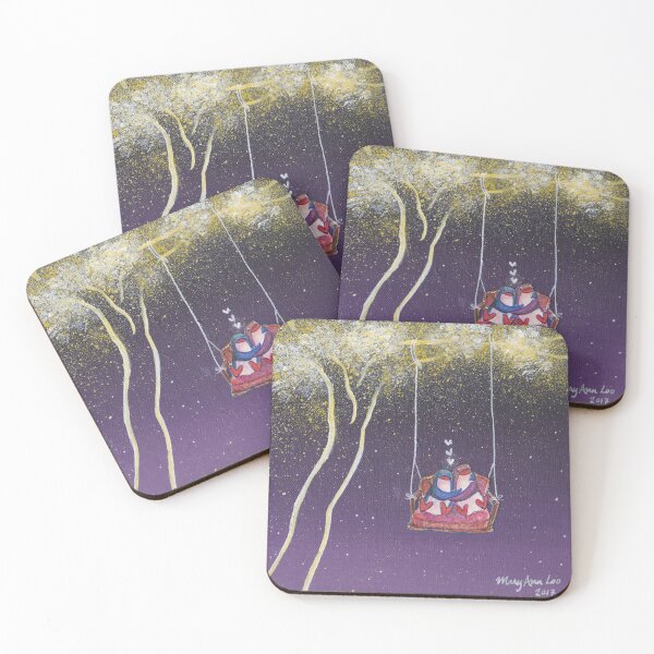 Item preview, Penguin couple on tree swing in starry violet night sky. designed and sold by PenguinGirl-Art.