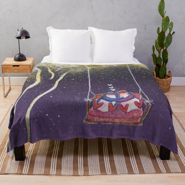 Item preview, Penguin couple on tree swing in starry violet night sky. designed and sold by PenguinGirl-Art.