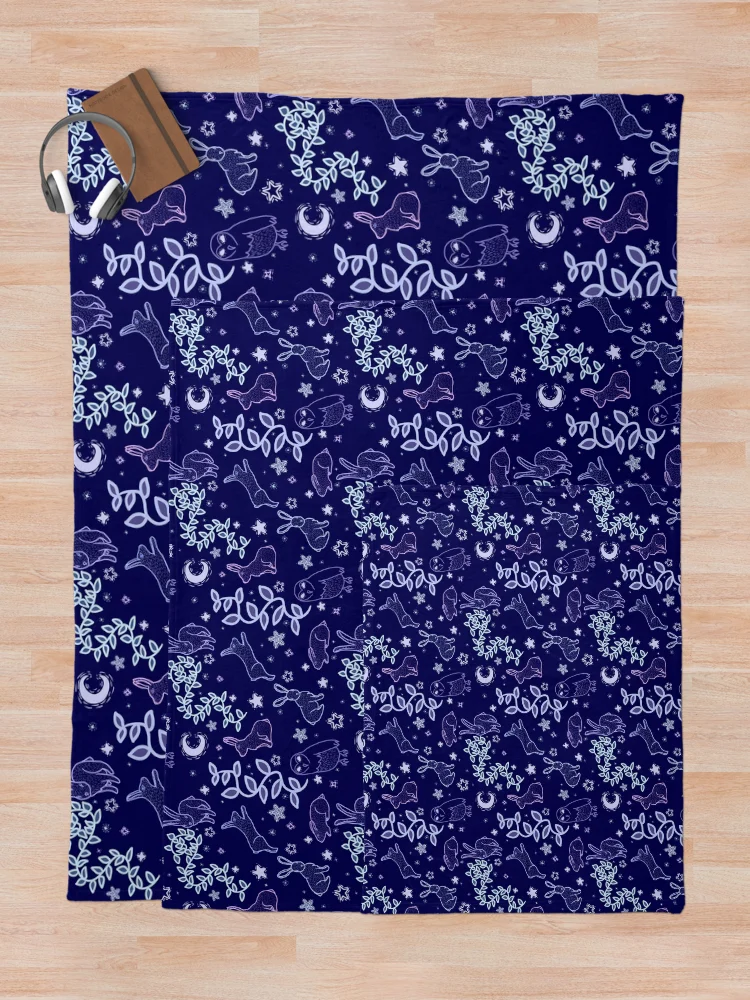 Thumbnail 5 of 6, Throw Blanket, Midnight Rabbits designed and sold by InkyFlower.