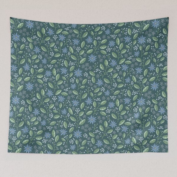 Aperçu de l'œuvre Motif botanique floral pastel bleu et vert créée et vendue par Fern and Quill.