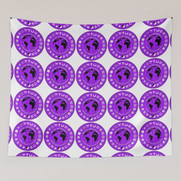 Item preview, We Are All Children of the Same Universe - World Religions Symbols with Earth & Peace Sign - Dark Purple designed and sold by litmusician.