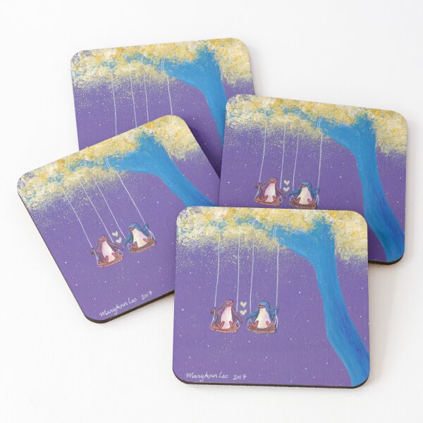 Item preview, Penguin couple on tree swing in violet night sky. designed and sold by PenguinGirl-Art.