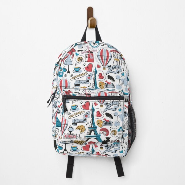Item preview, Paris Je T'aime! // white background black and white red Caribbean and fog blue and mustard France popular travel motifs museums café baguette croissant air balloons designed and sold by SelmaCardoso.