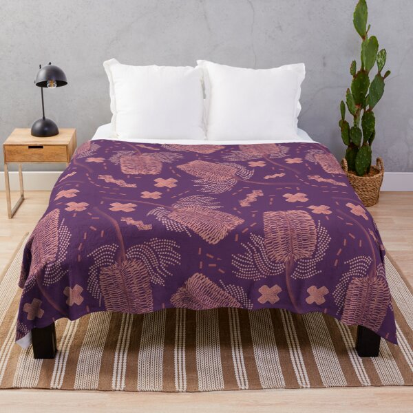 Peach and Purple Banksia Throw Blanket