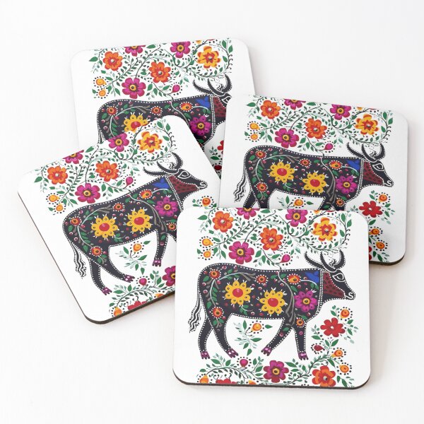 Item preview, Polish Folk Art Design Cute Cow With Flowers designed and sold by PiggyBoxer.