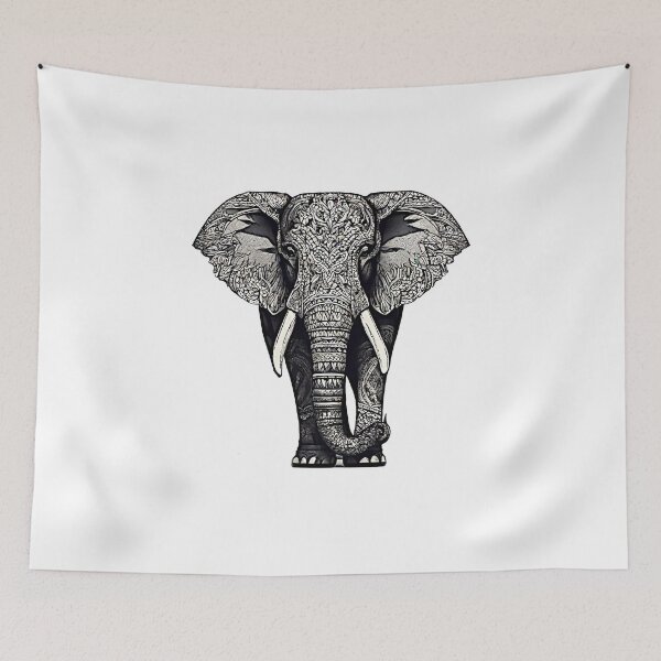 Item preview, The artwork features a majestic elephant rendered in intricate ink lines and striking black and white colors, beautifully capturing the essence of Thai style. designed and sold by Best-Art-32.