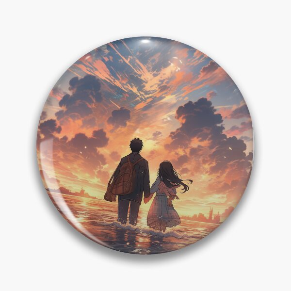 Item preview, Romantic Sunset in Anime Image, Cute Lovers at the Sunset, High Quality AI Image designed and sold by DigitAIShop.