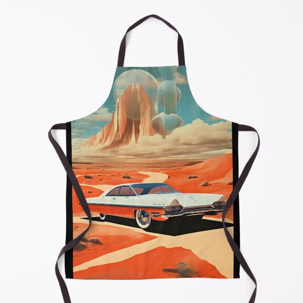 Item preview, Red and White Color Retro Futuristic Car and an Extraterrestrial Desert Landscape at Evening with Starry Sky designed and sold by Je-we.