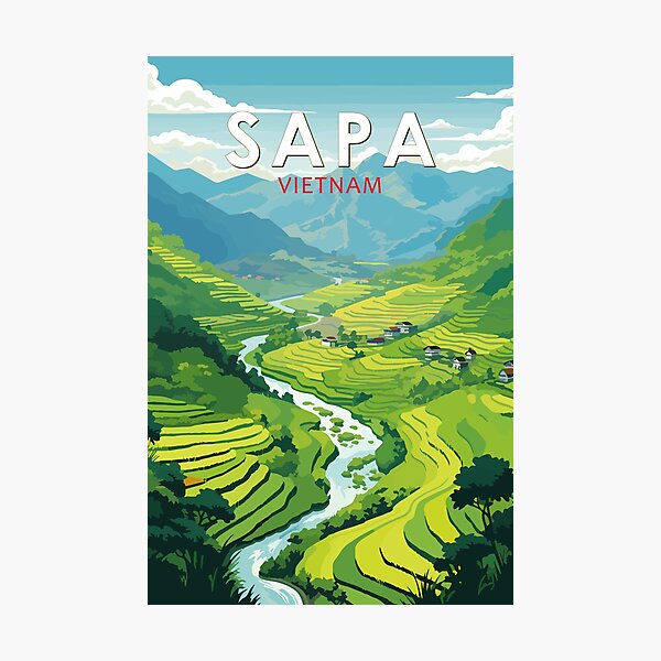 Item preview, Sapa Vietnam Travel Art Vintage designed and sold by KrisSidDesigns.
