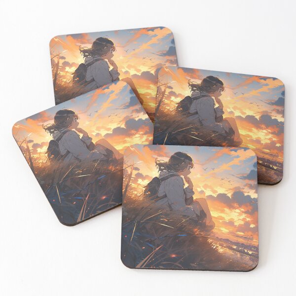 Item preview, Romantic Sunset in Anime Image, Cute Lovers at the Sunset, High Quality AI Image designed and sold by DigitAIShop.