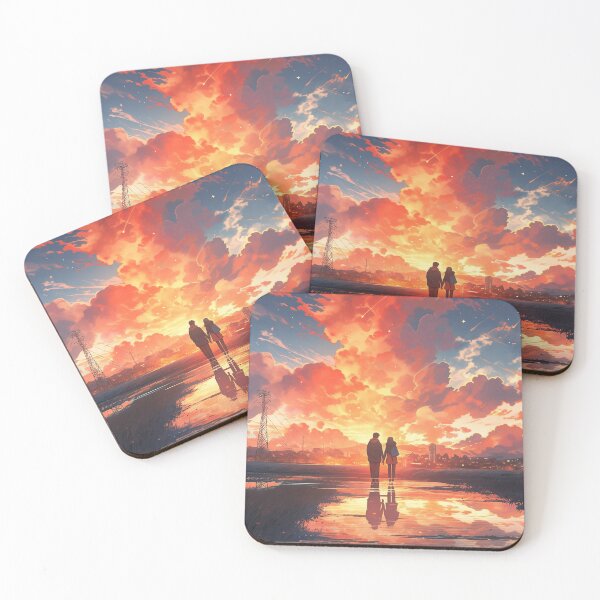 Item preview, Romantic Sunset in Anime Image, Cute Lovers at the Sunset, High Quality AI Image designed and sold by DigitAIShop.