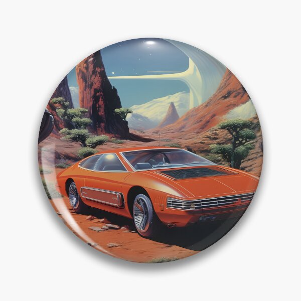 Item preview, Red Color Retro Futuristic Sports Car and an Extraterrestrial Desert Landscape at Night with Starry Sky designed and sold by Je-we.