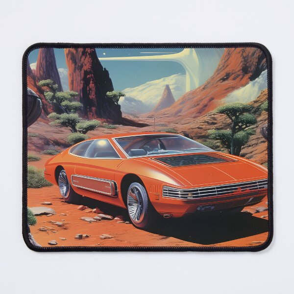 Item preview, Red Color Retro Futuristic Sports Car and an Extraterrestrial Desert Landscape at Night with Starry Sky designed and sold by Je-we.