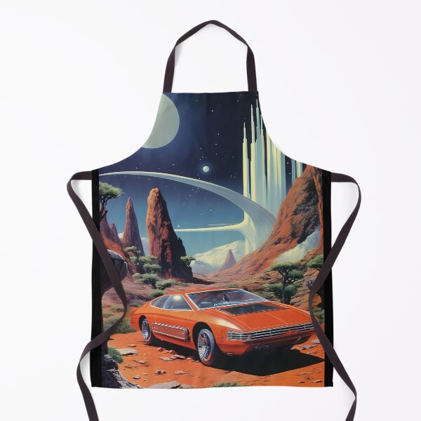 Item preview, Red Color Retro Futuristic Sports Car and an Extraterrestrial Desert Landscape at Night with Starry Sky designed and sold by Je-we.