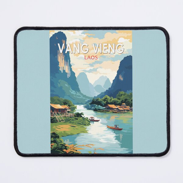 Item preview, Vang Vieng Laos Travel Art Vintage designed and sold by KrisSidDesigns.