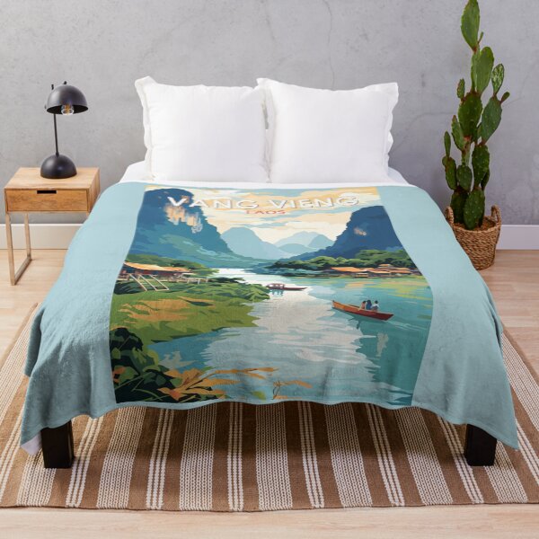 Item preview, Vang Vieng Laos Travel Art Vintage designed and sold by KrisSidDesigns.