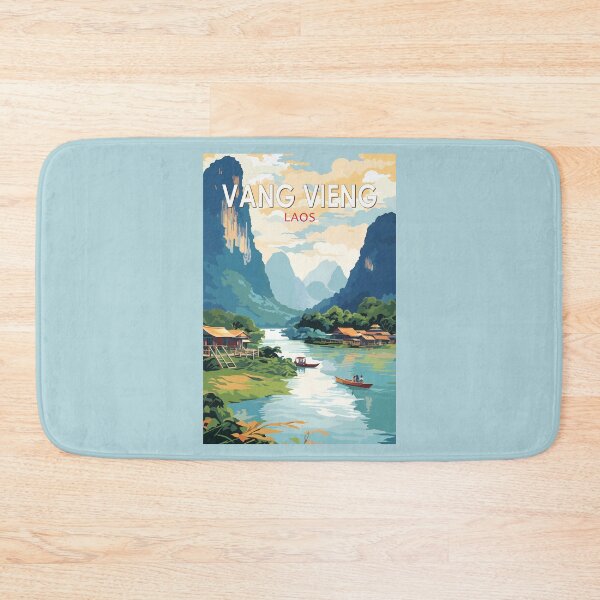 Item preview, Vang Vieng Laos Travel Art Vintage designed and sold by KrisSidDesigns.