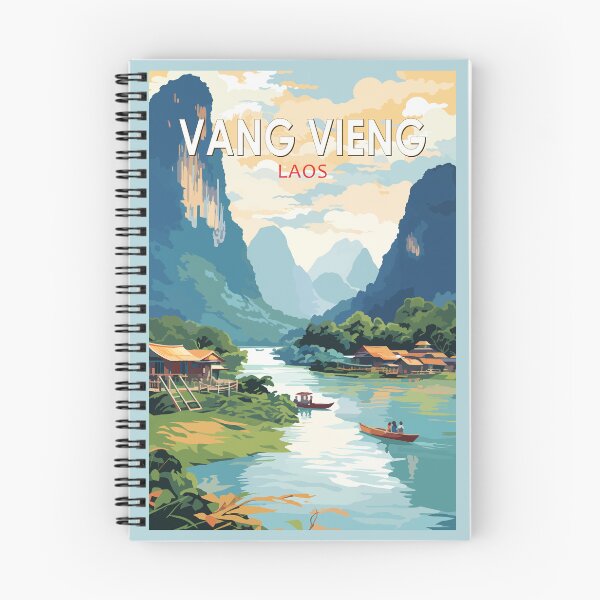 Item preview, Vang Vieng Laos Travel Art Vintage designed and sold by KrisSidDesigns.
