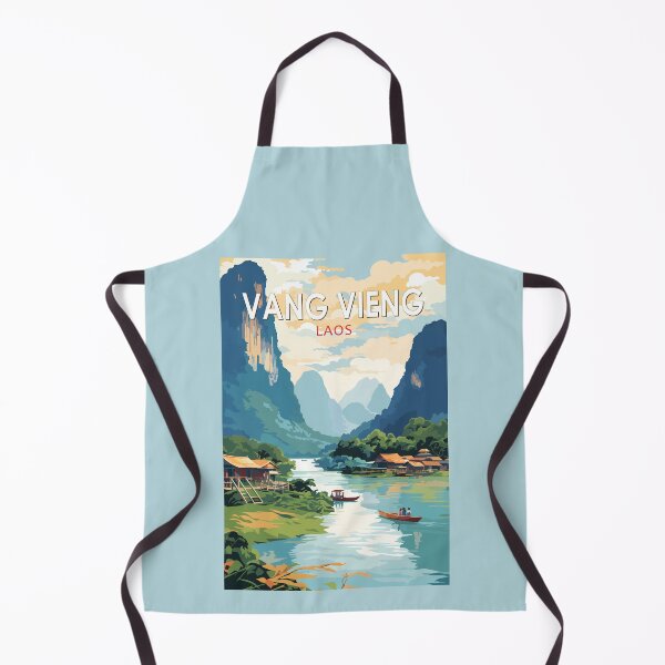 Item preview, Vang Vieng Laos Travel Art Vintage designed and sold by KrisSidDesigns.