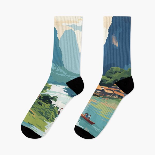 Item preview, Vang Vieng Laos Travel Art Vintage designed and sold by KrisSidDesigns.