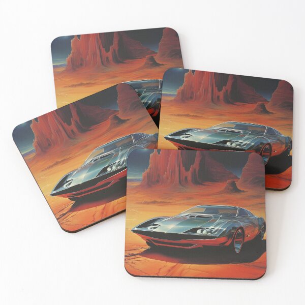 Item preview, Metallic Color Retro Futuristic Sports Car and an Extraterrestrial Desert Night Landscape designed and sold by Je-we.