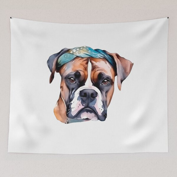 Item preview,  Watercolour funny portrait Boxer of a smiling dog in flowers designed and sold by Anastasiia Yurevych.