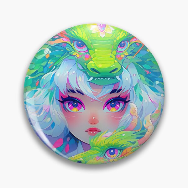 Item preview, Cute Bright Neon Anime Girl and Dragons designed and sold by bubblegoth.
