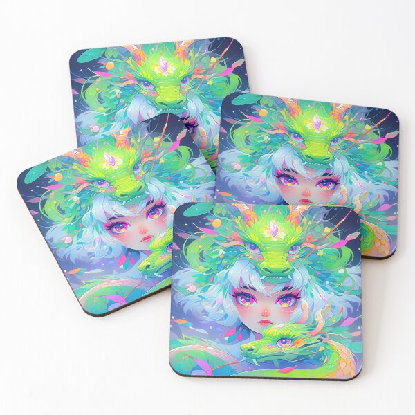 Item preview, Cute Bright Neon Anime Girl and Dragons designed and sold by bubblegoth.