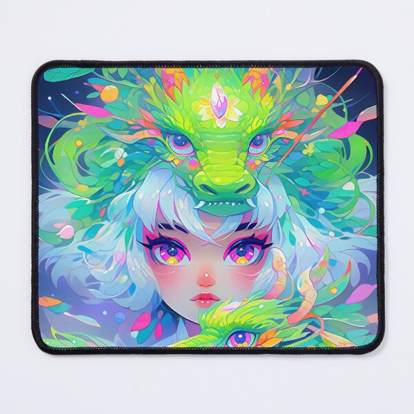Item preview, Cute Bright Neon Anime Girl and Dragons designed and sold by bubblegoth.