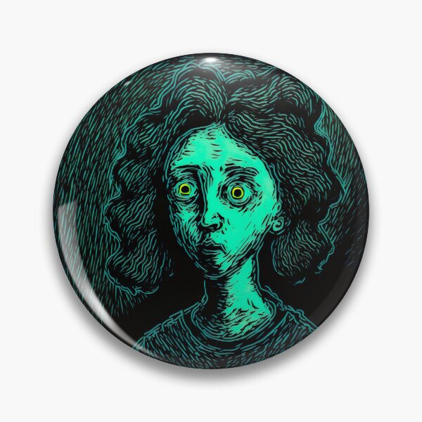 Item preview, Spooky Black and Green Cartoon Girl Face With Big Yellow Eyes designed and sold by witch-night.