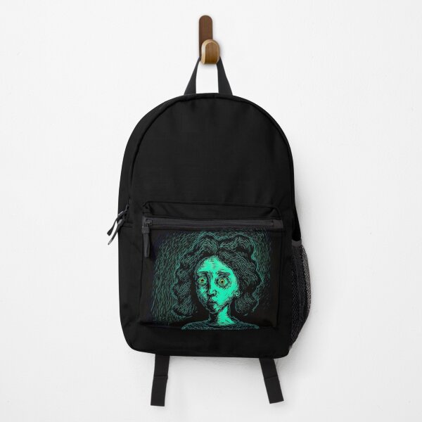 Item preview, Spooky Black and Green Cartoon Girl Face With Big Yellow Eyes designed and sold by witch-night.