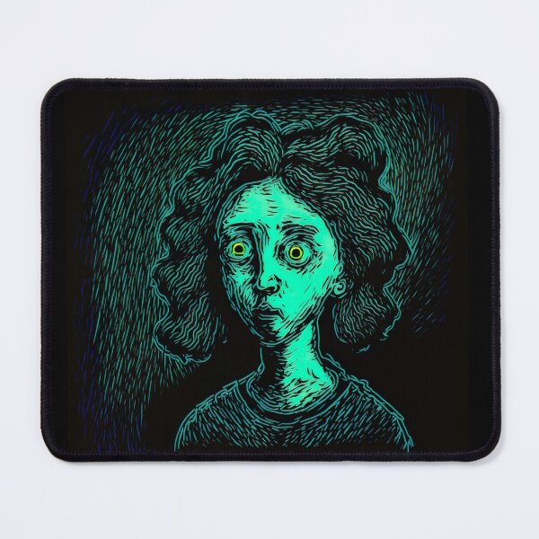 Item preview, Spooky Black and Green Cartoon Girl Face With Big Yellow Eyes designed and sold by witch-night.