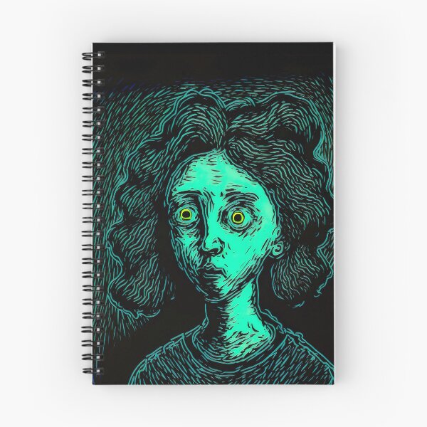 Item preview, Spooky Black and Green Cartoon Girl Face With Big Yellow Eyes designed and sold by witch-night.