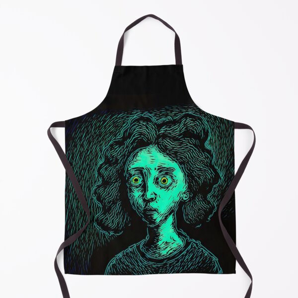 Item preview, Spooky Black and Green Cartoon Girl Face With Big Yellow Eyes designed and sold by witch-night.