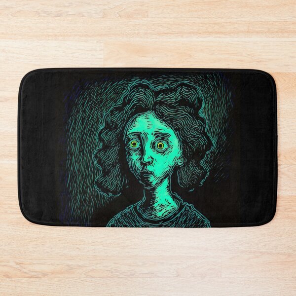 Item preview, Spooky Black and Green Cartoon Girl Face With Big Yellow Eyes designed and sold by witch-night.