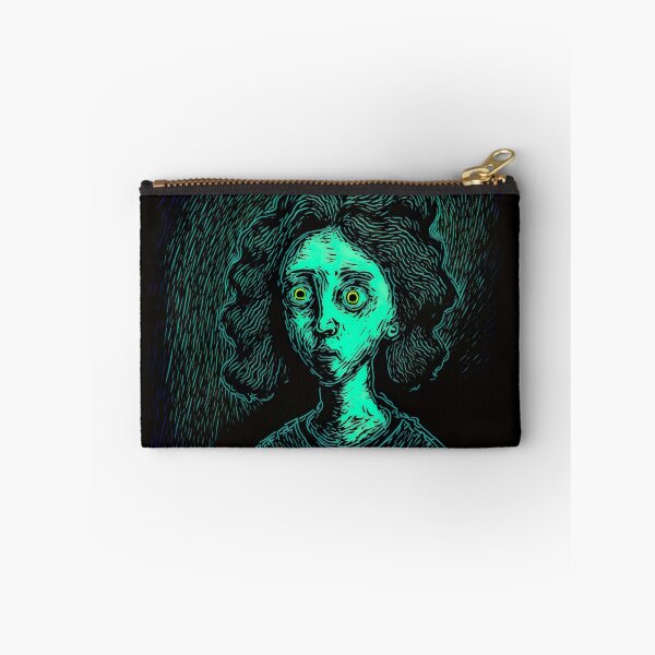 Item preview, Spooky Black and Green Cartoon Girl Face With Big Yellow Eyes designed and sold by witch-night.